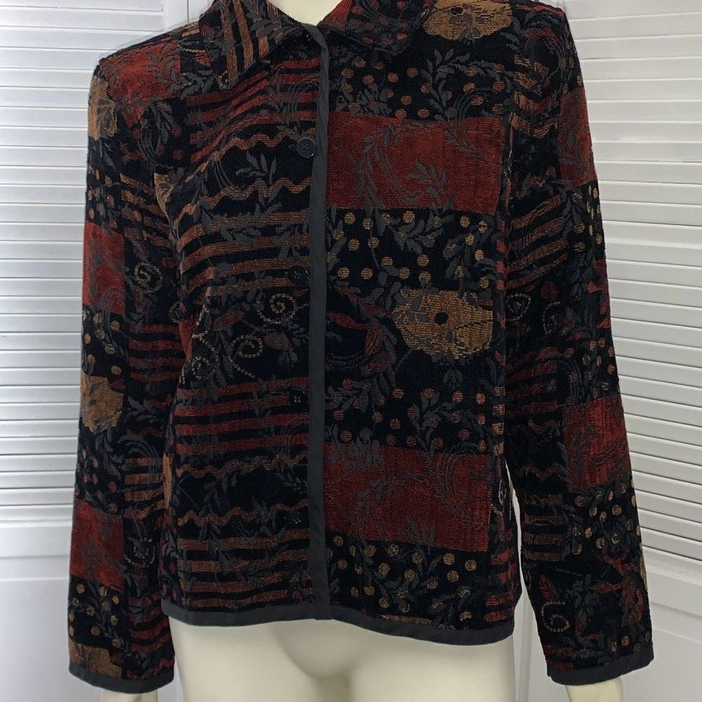 Vintage Reversible Patchwork Button Down Tapestry… - image 5